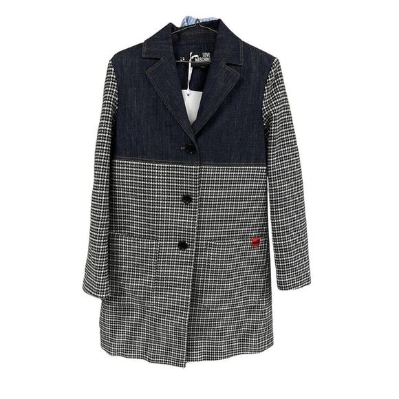 NEW Moschino Denim & Houndstooth Colorblock Jacket Women EU 40 USA 4 NWT Blue - Picture 1 of 7